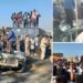 Mangled car after collision with container near Chittoor
