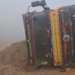 Overturned lorry after fog-related accident in Rajavommangi mandal