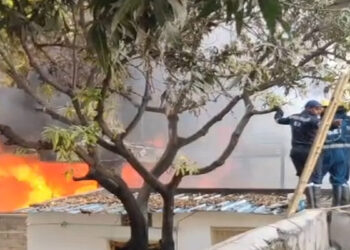 Firefighters battling massive fire at Nampally furniture shop in Hyderabad