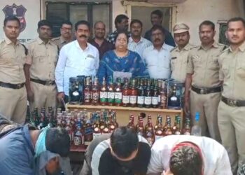 excise police arrest five in hyderabad for selling fake liquor in branded bottles, seize goods worth ₹8 lakh.