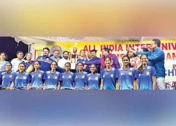 Ravi Naidu at Krishna University netball tournament closing ceremony
