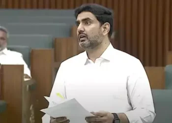 Nara Lokesh speaking at AP Assembly lobby