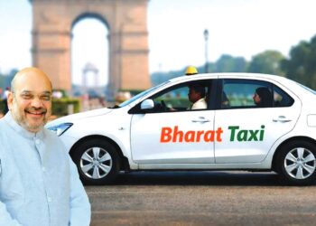 Union Home Minister Amit Shah launching Bharat Taxi app with drivers and officials